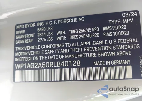 2024 Porsche Macan S from USA, damaged, VIN WP1AG2A50RLB40128